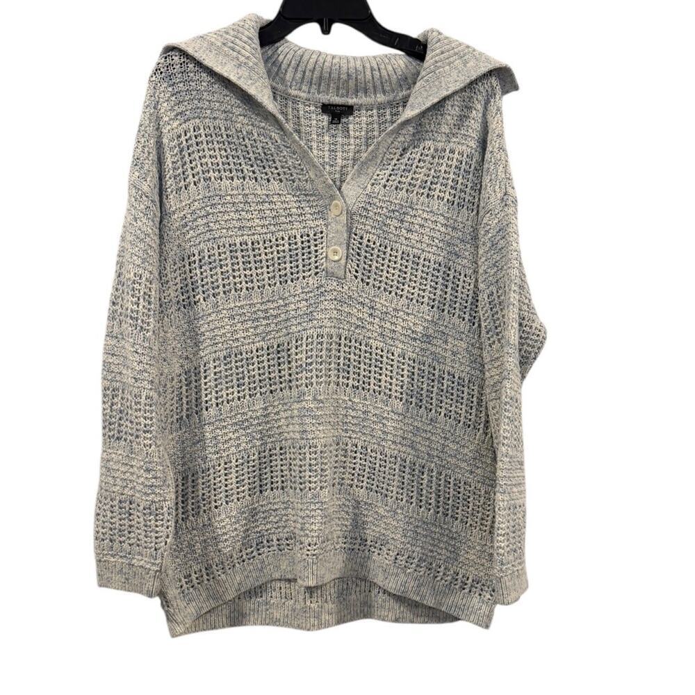 Talbots Open Stitch Sailor Collar Blue Sweater Women’s 1X Nautical Beach Boho